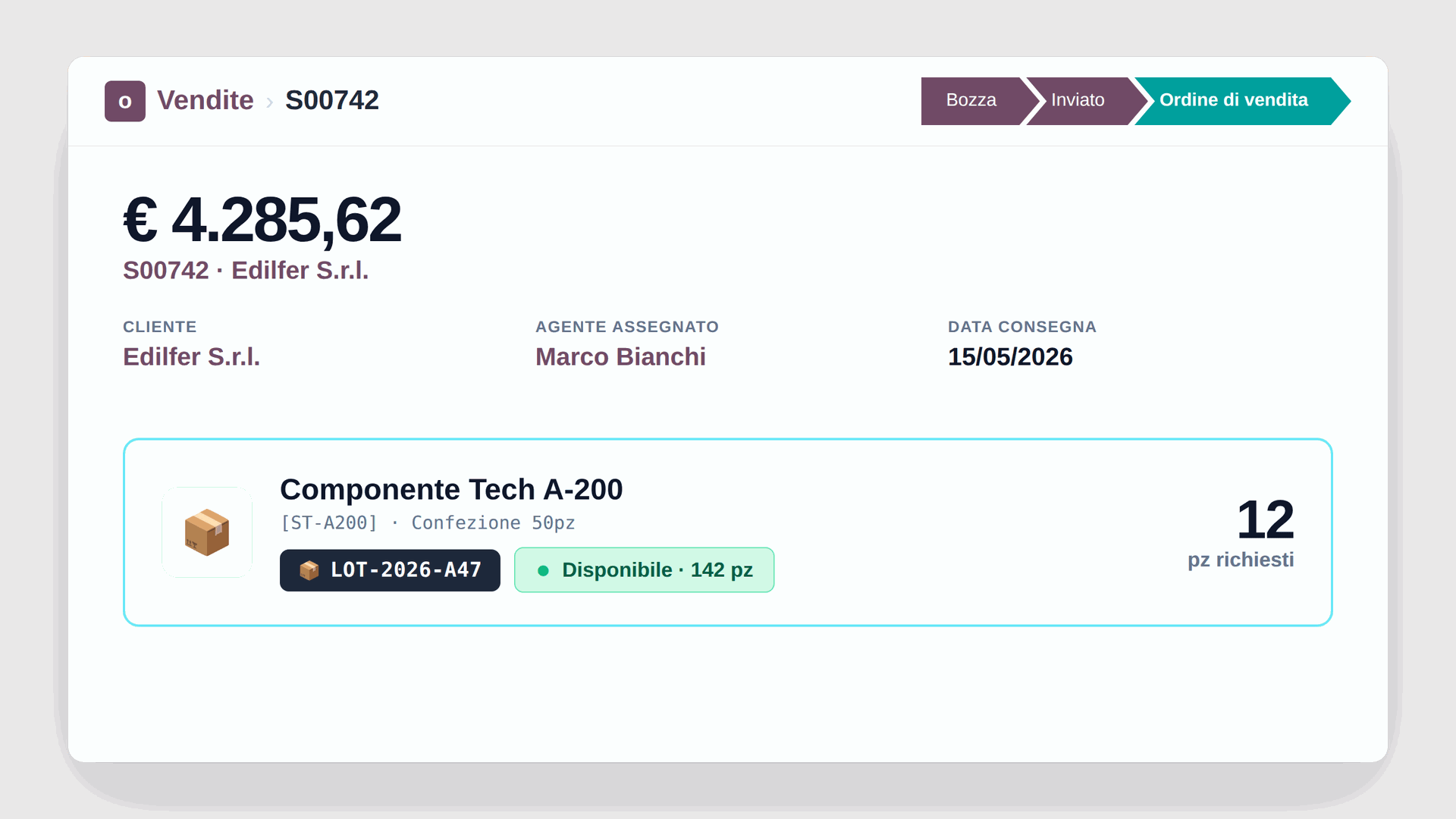 Ordine di vendita Odoo con disponibilità reale