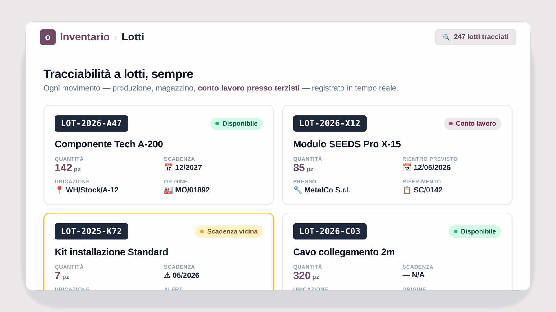 Tracciabilità lotti e conto lavoro Odoo